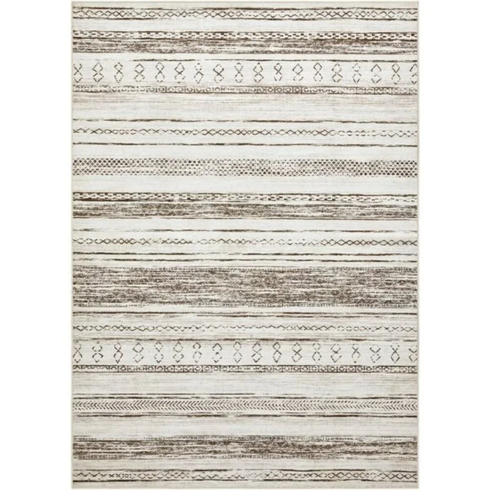 New 5x7 Cream Brown Boho Area Rug Washable Soft Carpet for Home & Room Decor